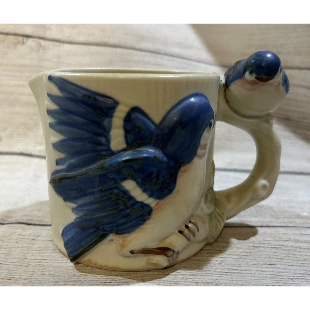 Hand Painted Takahashi 3D Blue Bird Creamer Ceramic San Francisco MUST SEE